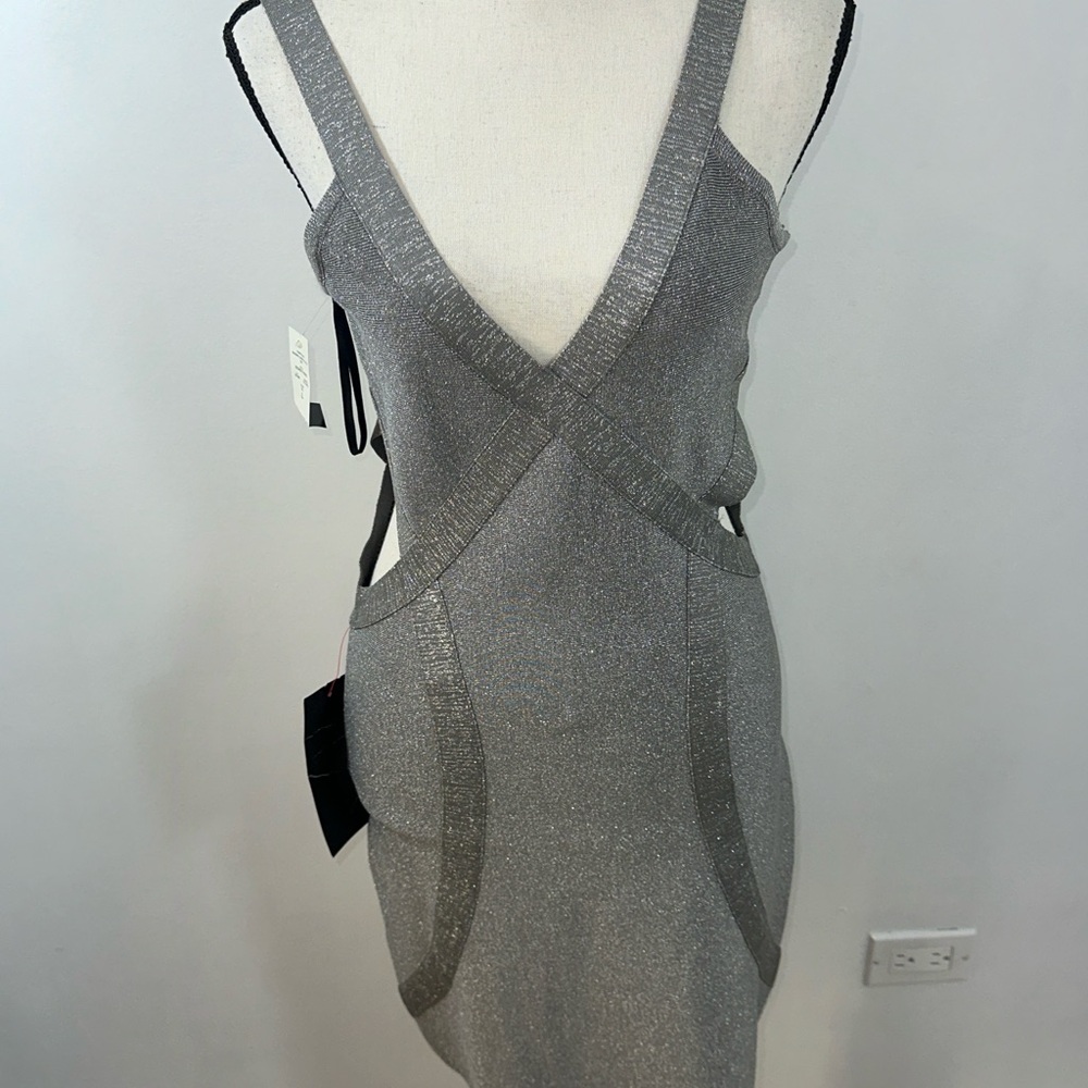 Guess Gray V-Neck Bodycon Cocktail Dress